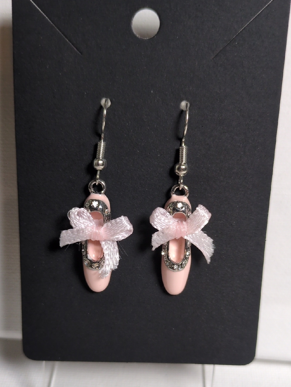 Pink Ballet Slipper Drop Earrings with Bow